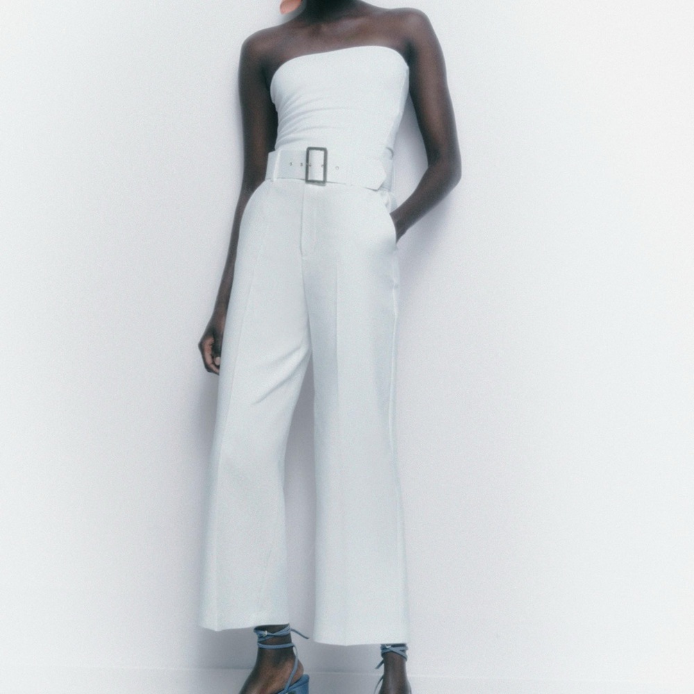 Zara Gold Buckle Belted Cropped Pants NWOT